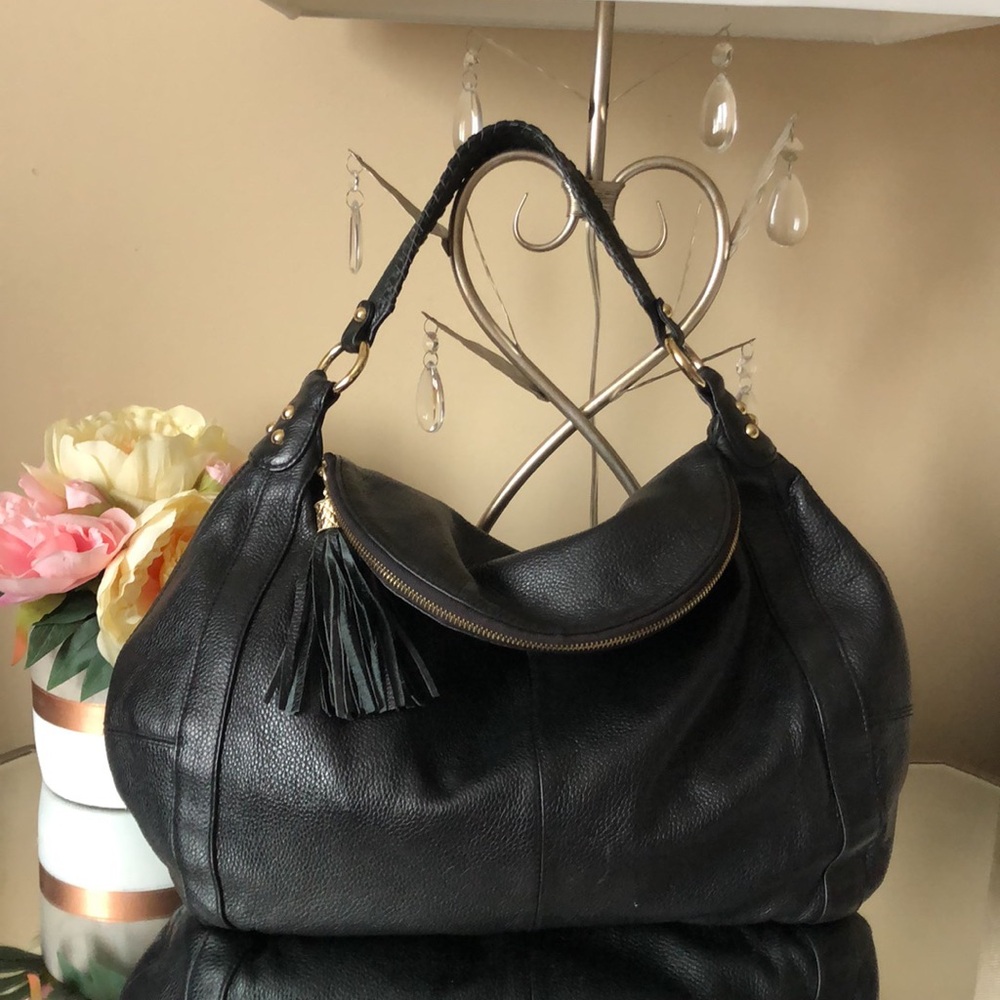 Onna Ehrlich "Rachel" Black LEATHER Shoulder HANDBAG PURSE